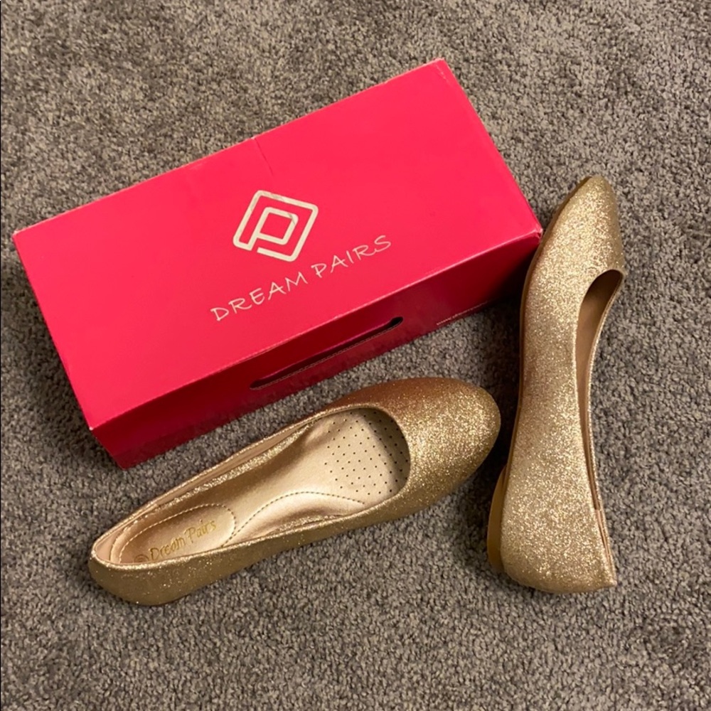 Gold glitter flats.